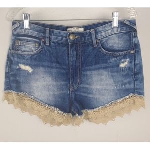 Free People Crotchet Lace Trim Jean Shorts